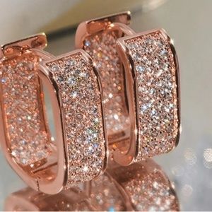 Rose Gold Square Inside/Outside Cubic Zirconia 3/4” Hoop Earrings - New